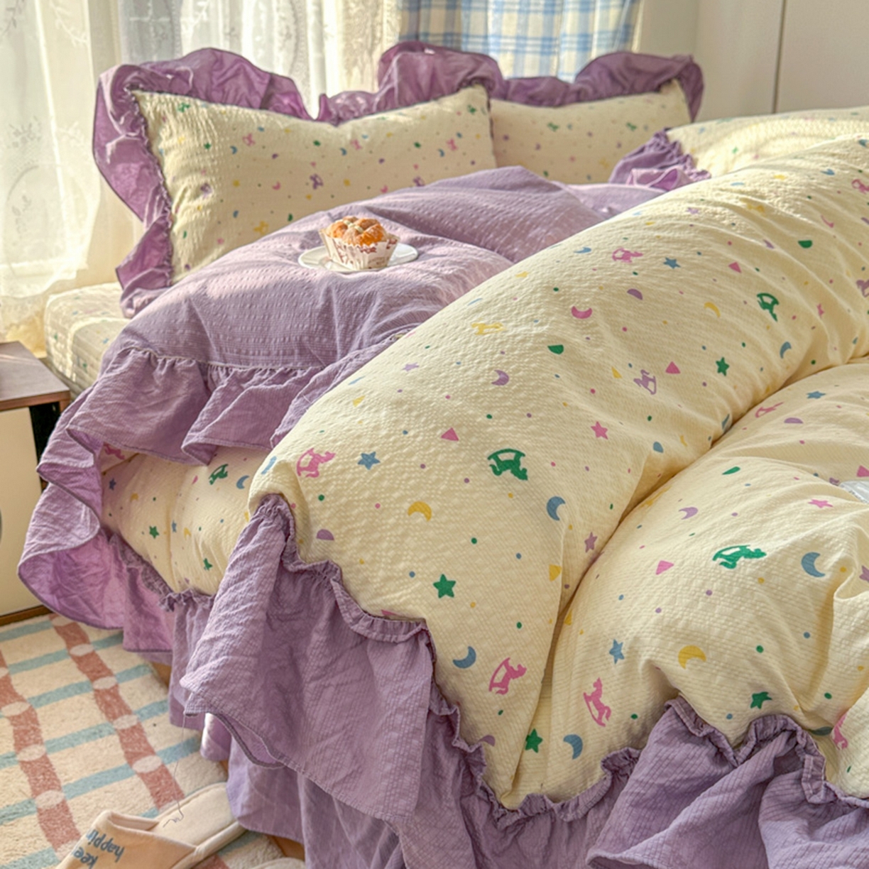 91家纺网 家纺一手货源 找家纺 欧尚 2026新款花边床盖四件套 木马