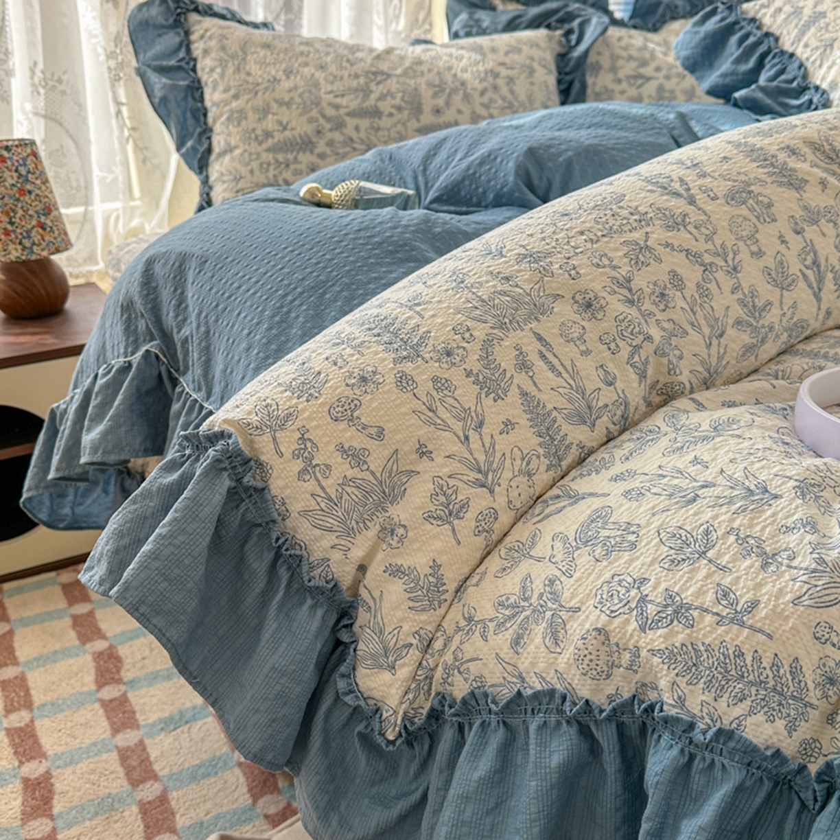 91家纺网 家纺一手货源 找家纺 欧尚 2026新款花边床盖四件套 人间草木