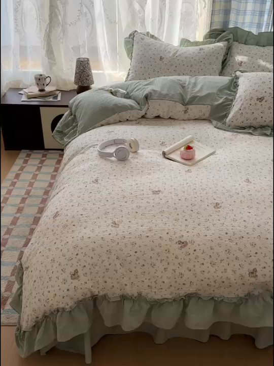 91家纺网 家纺一手货源 找家纺 欧尚 2026新款花边床盖四件套 春和