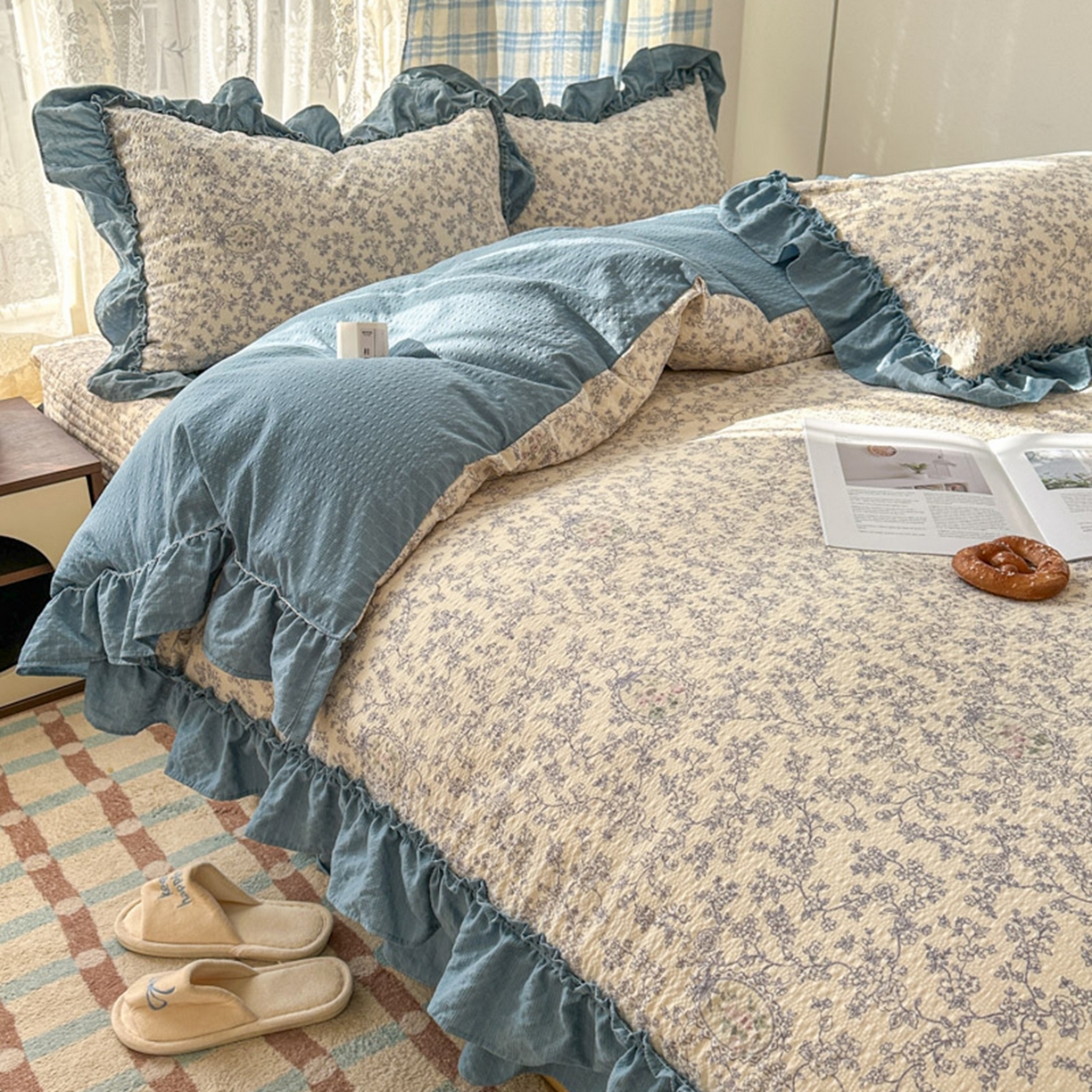 91家纺网 家纺一手货源 找家纺 欧尚 2026新款花边床盖四件套 花束