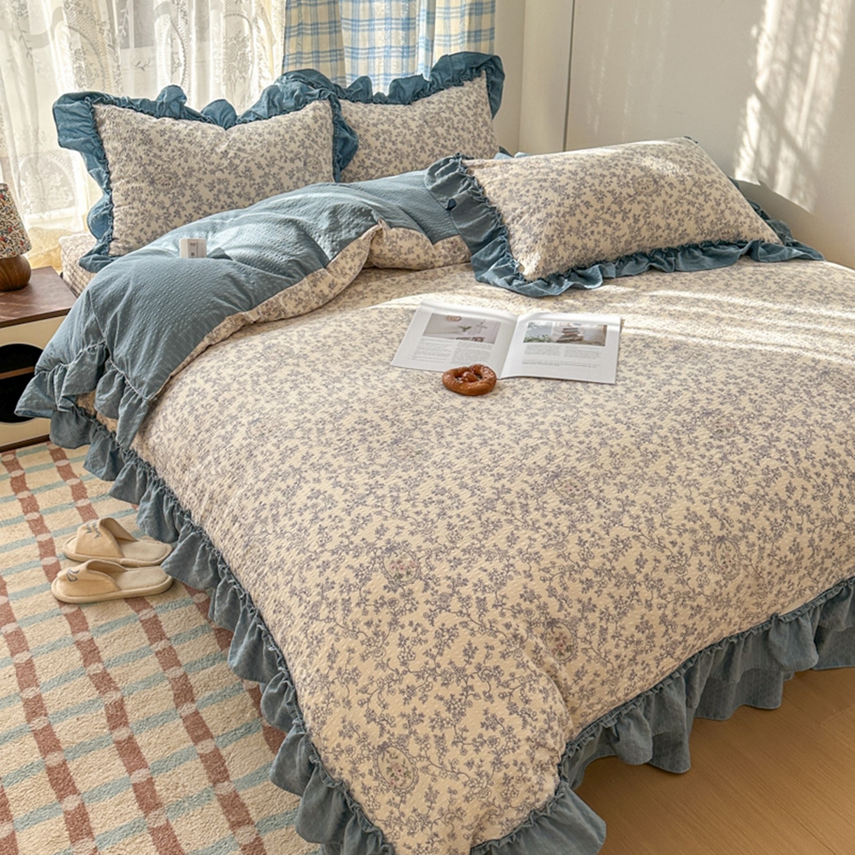 91家纺网 家纺一手货源 找家纺 欧尚 2026新款花边床盖四件套 花束