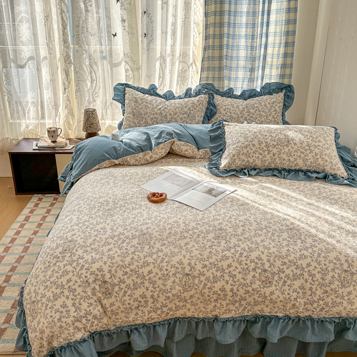 91家纺网 家纺一手货源 找家纺 欧尚 2026新款花边床盖四件套 花束