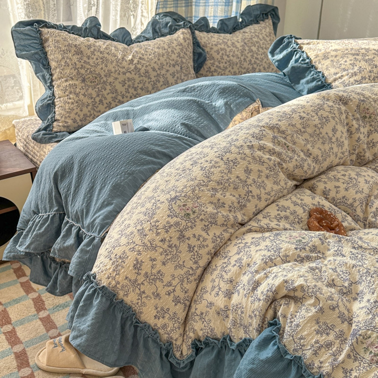 91家纺网 家纺一手货源 找家纺 欧尚 2026新款花边床盖四件套 花束