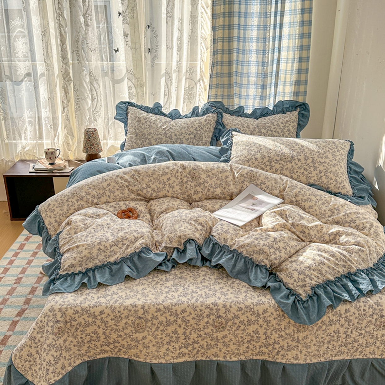 91家纺网 家纺一手货源 找家纺 欧尚 2026新款花边床盖四件套 花束