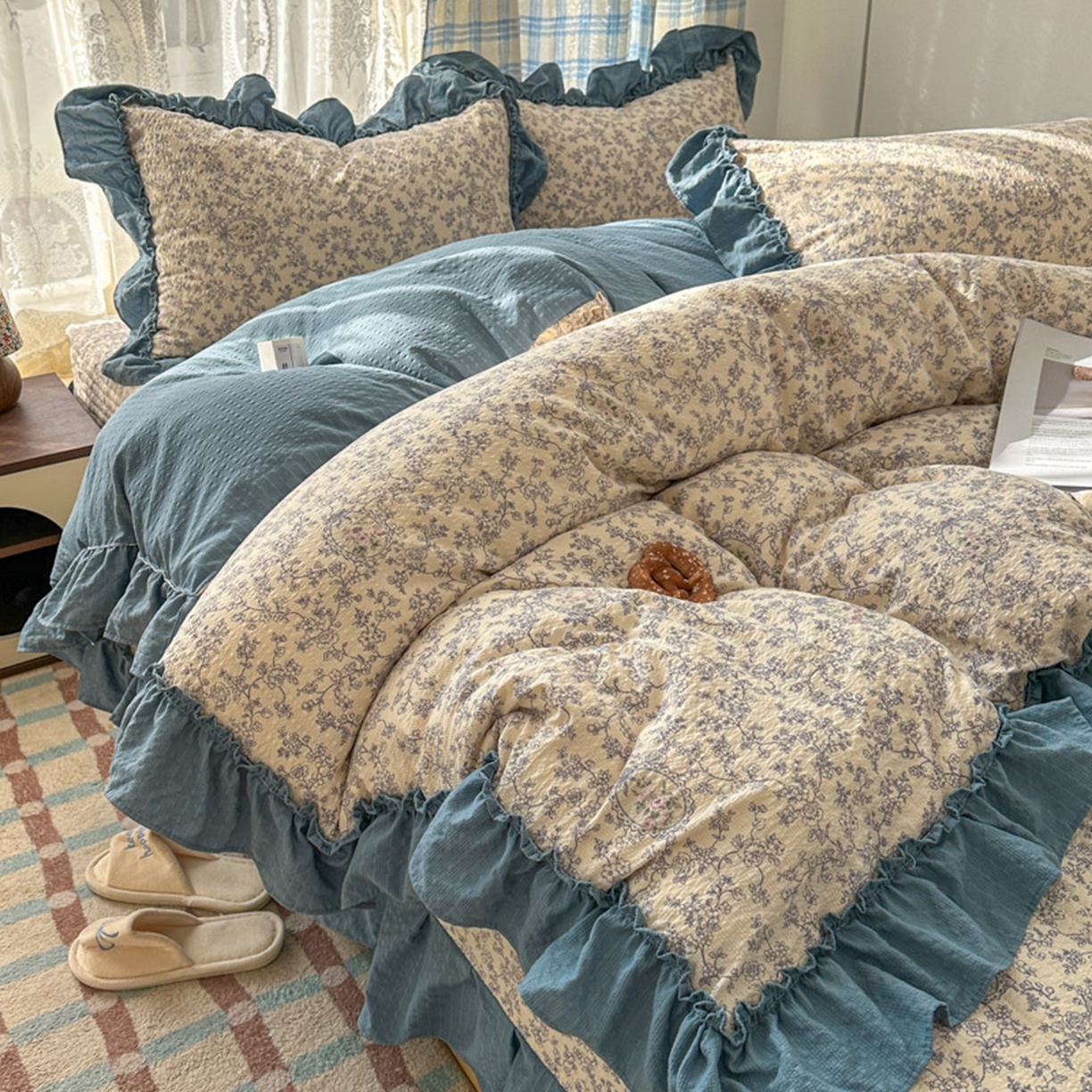 91家纺网 家纺一手货源 找家纺 欧尚 2026新款花边床盖四件套 花束