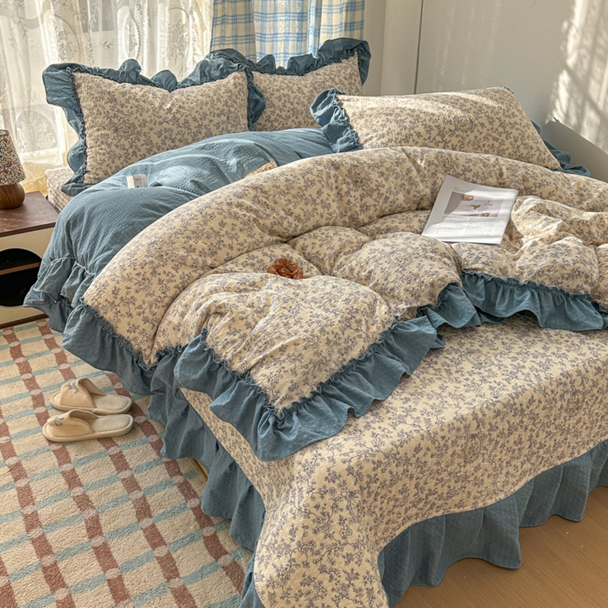 91家纺网 家纺一手货源 找家纺 欧尚 2026新款花边床盖四件套 花束