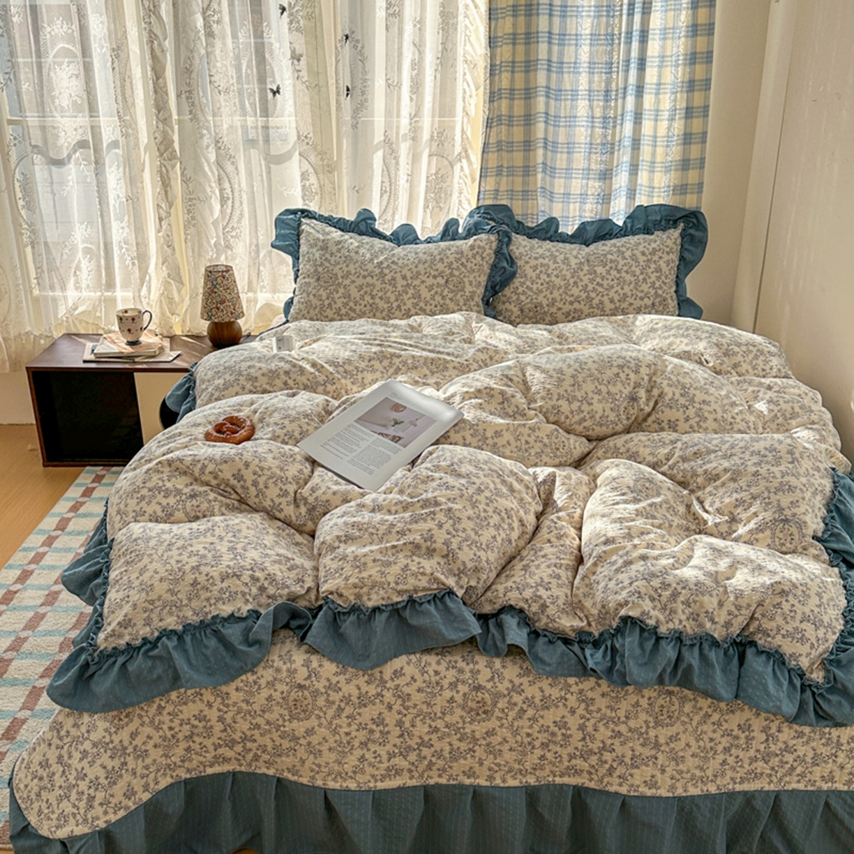 91家纺网 家纺一手货源 找家纺 欧尚 2026新款花边床盖四件套 花束