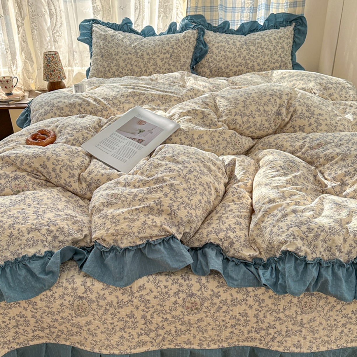 91家纺网 家纺一手货源 找家纺 欧尚 2026新款花边床盖四件套 花束