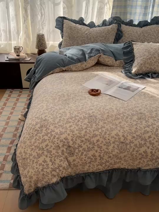 91家纺网 家纺一手货源 找家纺 欧尚 2026新款花边床盖四件套 花束