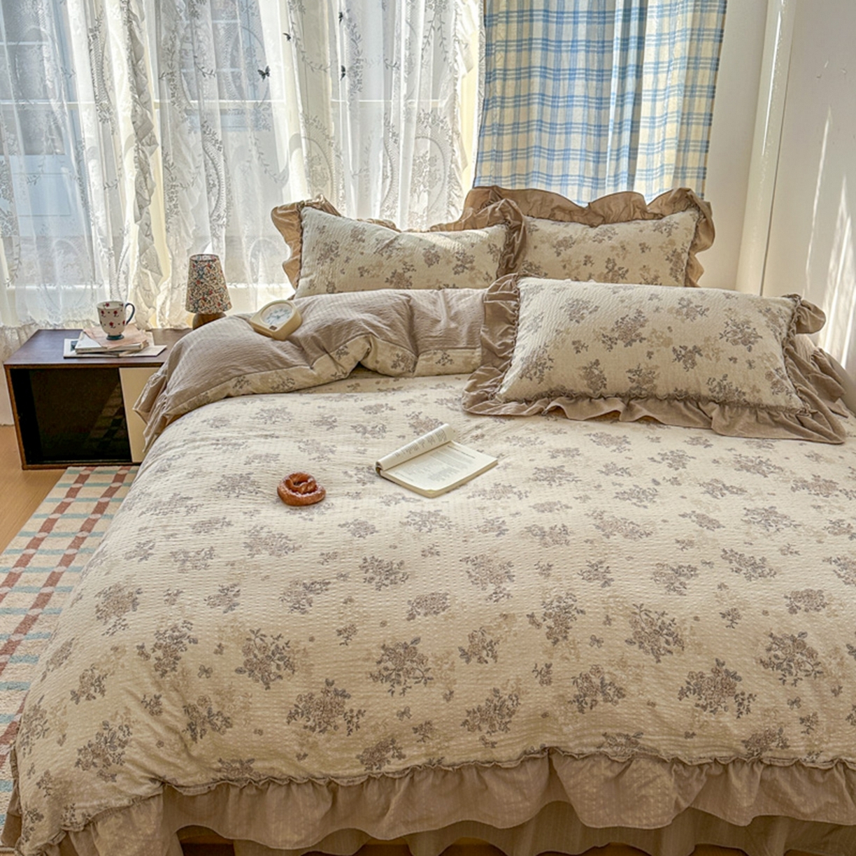 91家纺网 家纺一手货源 找家纺 欧尚 2026新款花边床盖四件套 花野