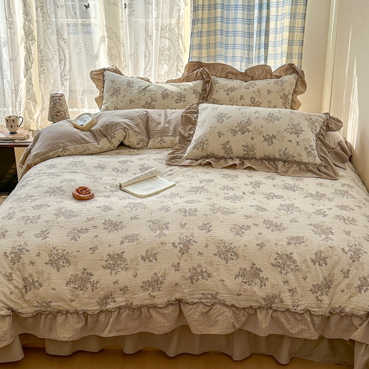 91家纺网 家纺一手货源 找家纺 欧尚 2026新款花边床盖四件套 花野