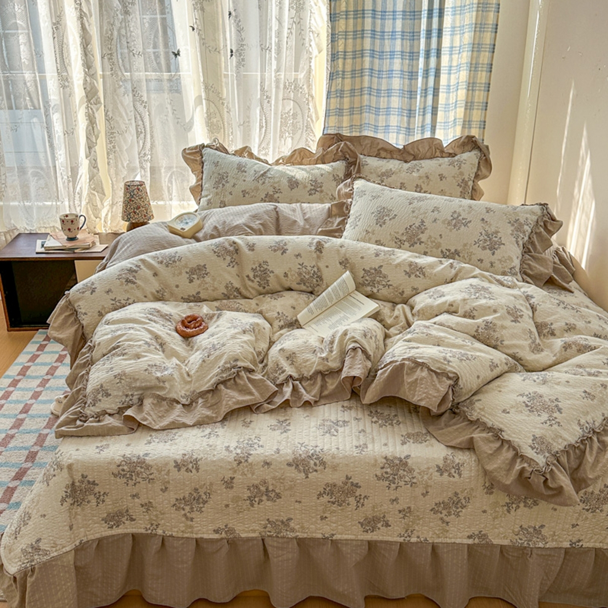 91家纺网 家纺一手货源 找家纺 欧尚 2026新款花边床盖四件套 花野