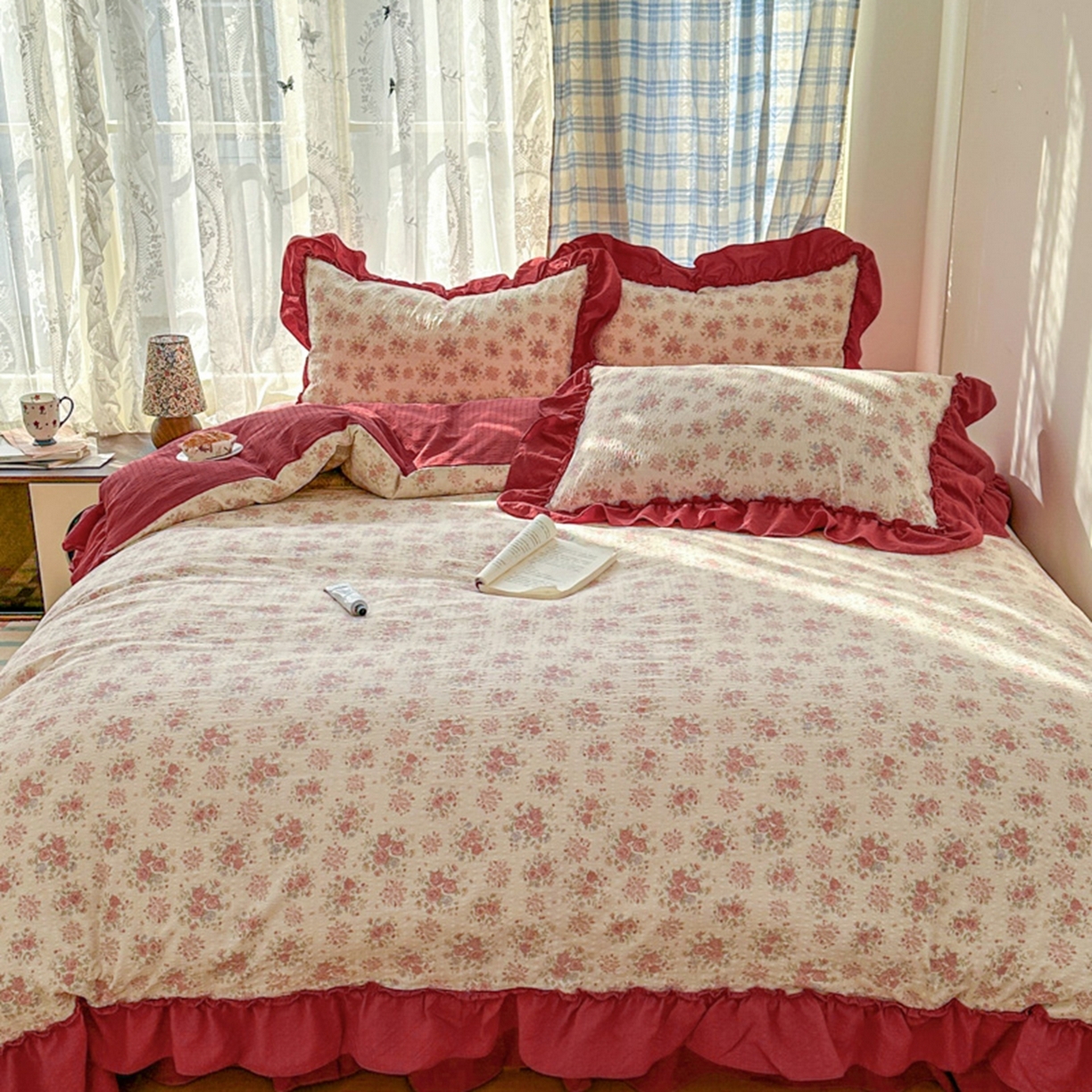 91家纺网 家纺一手货源 找家纺 欧尚 2026新款花边床盖四件套 梨花落