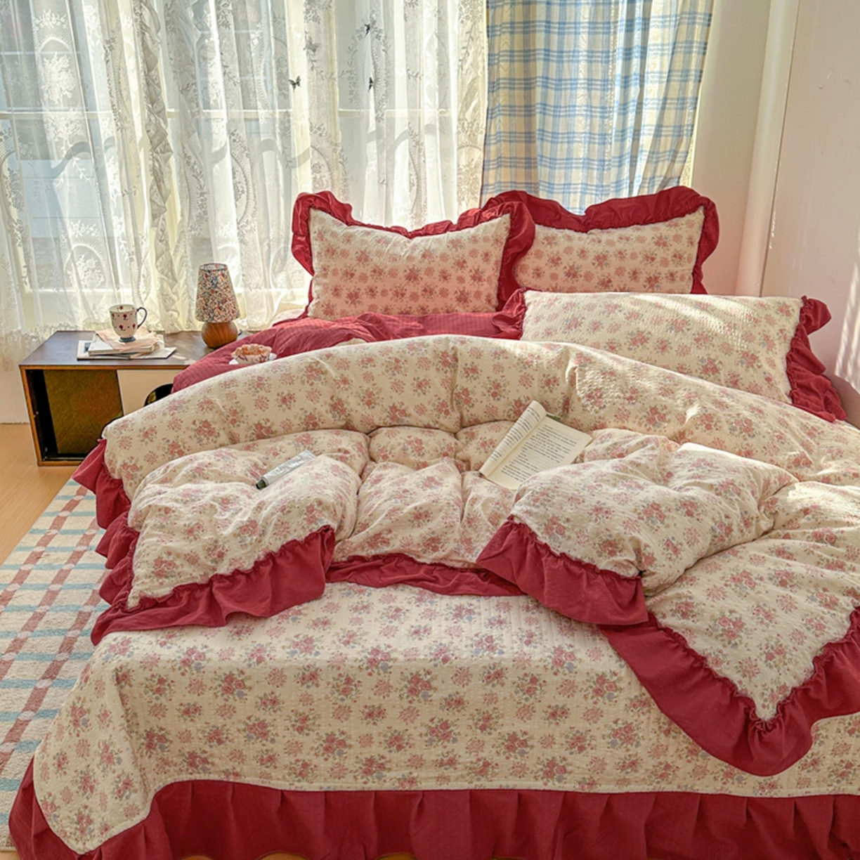 91家纺网 家纺一手货源 找家纺 欧尚 2026新款花边床盖四件套 梨花落