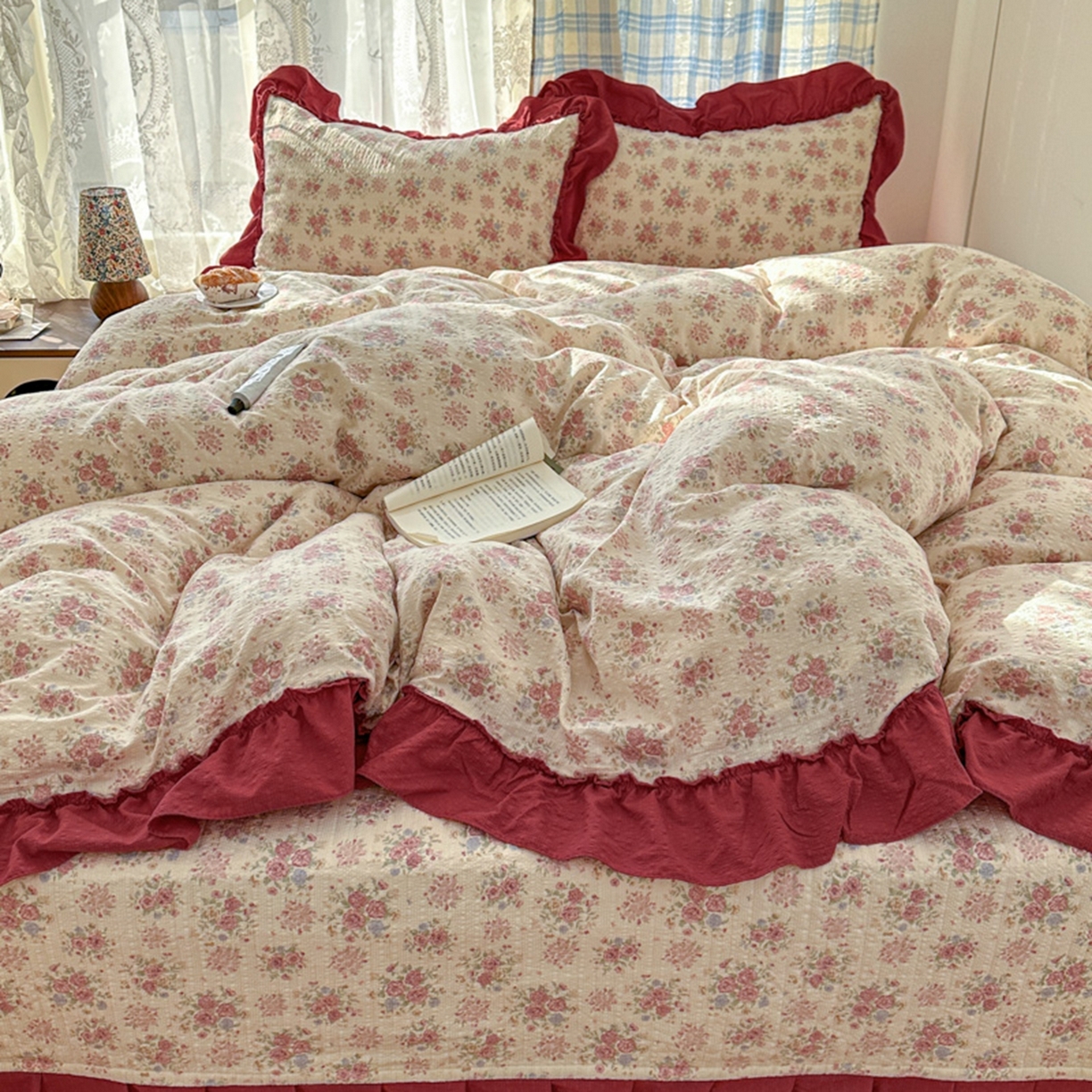 91家纺网 家纺一手货源 找家纺 欧尚 2026新款花边床盖四件套 梨花落