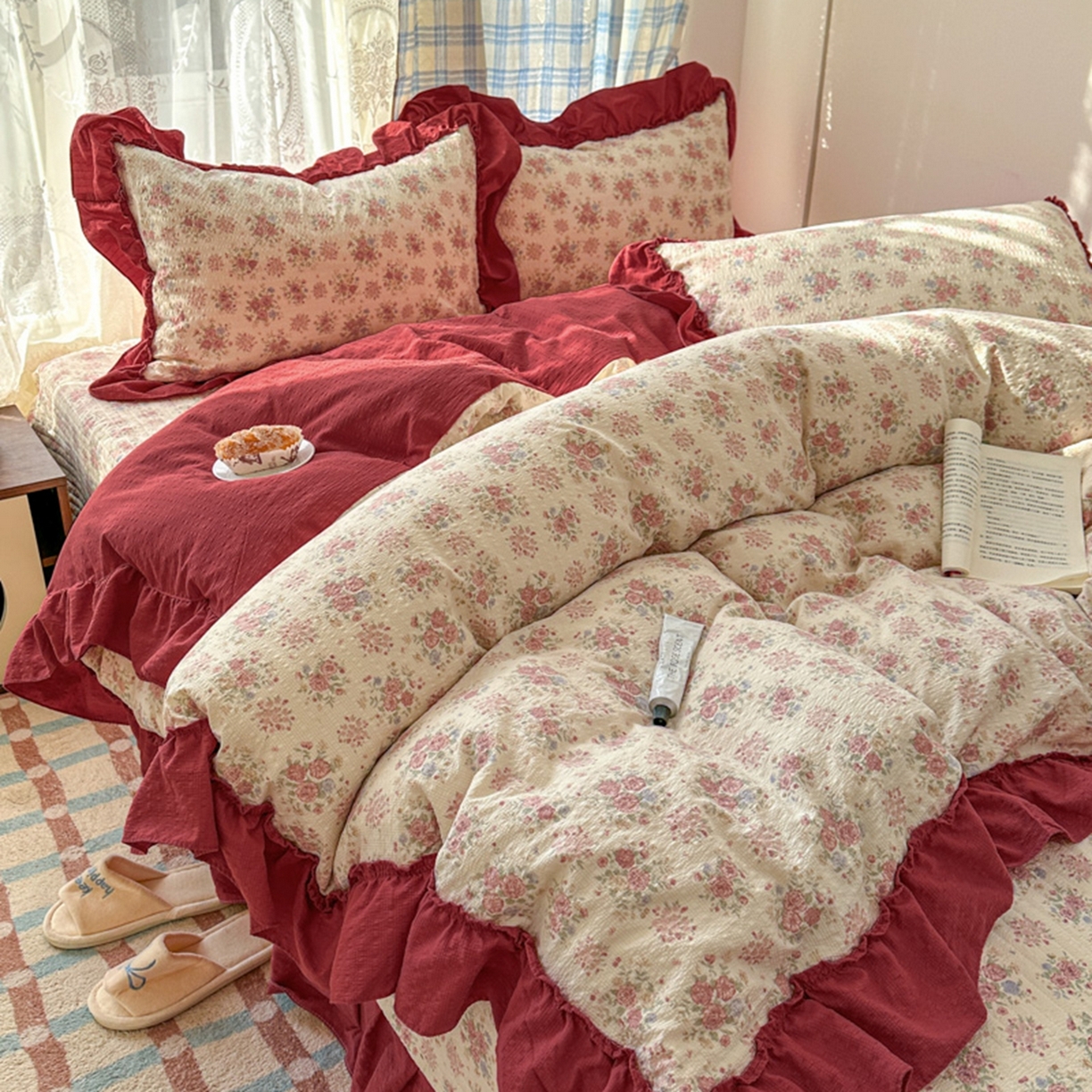 91家纺网 家纺一手货源 找家纺 欧尚 2026新款花边床盖四件套 梨花落