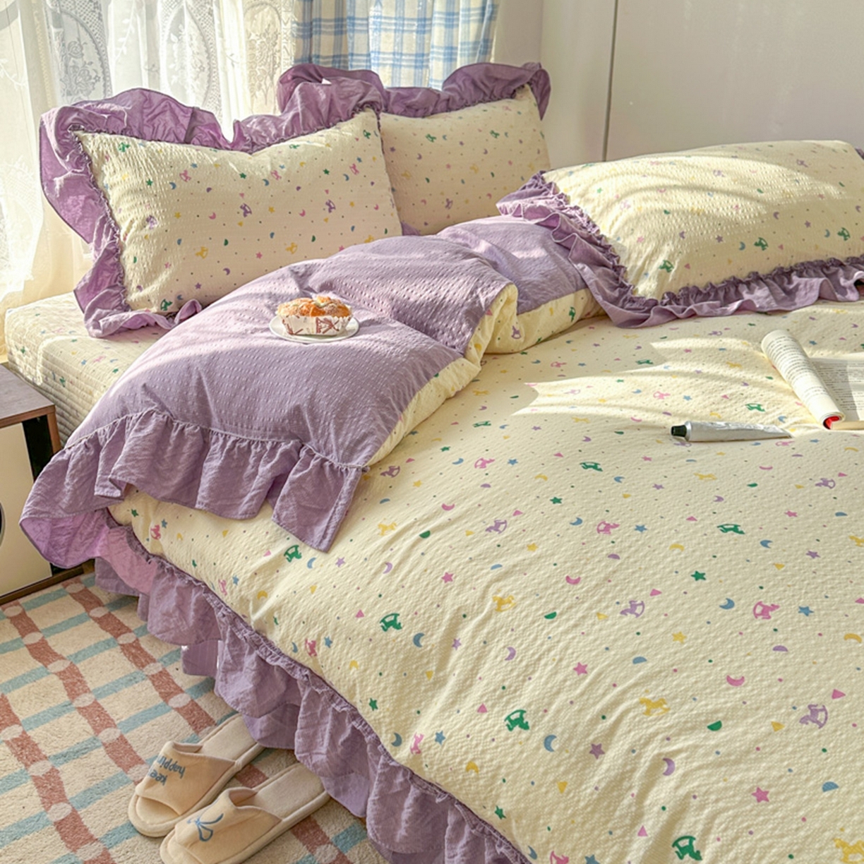 91家纺网 家纺一手货源 找家纺 欧尚 2026新款花边床盖四件套 木马