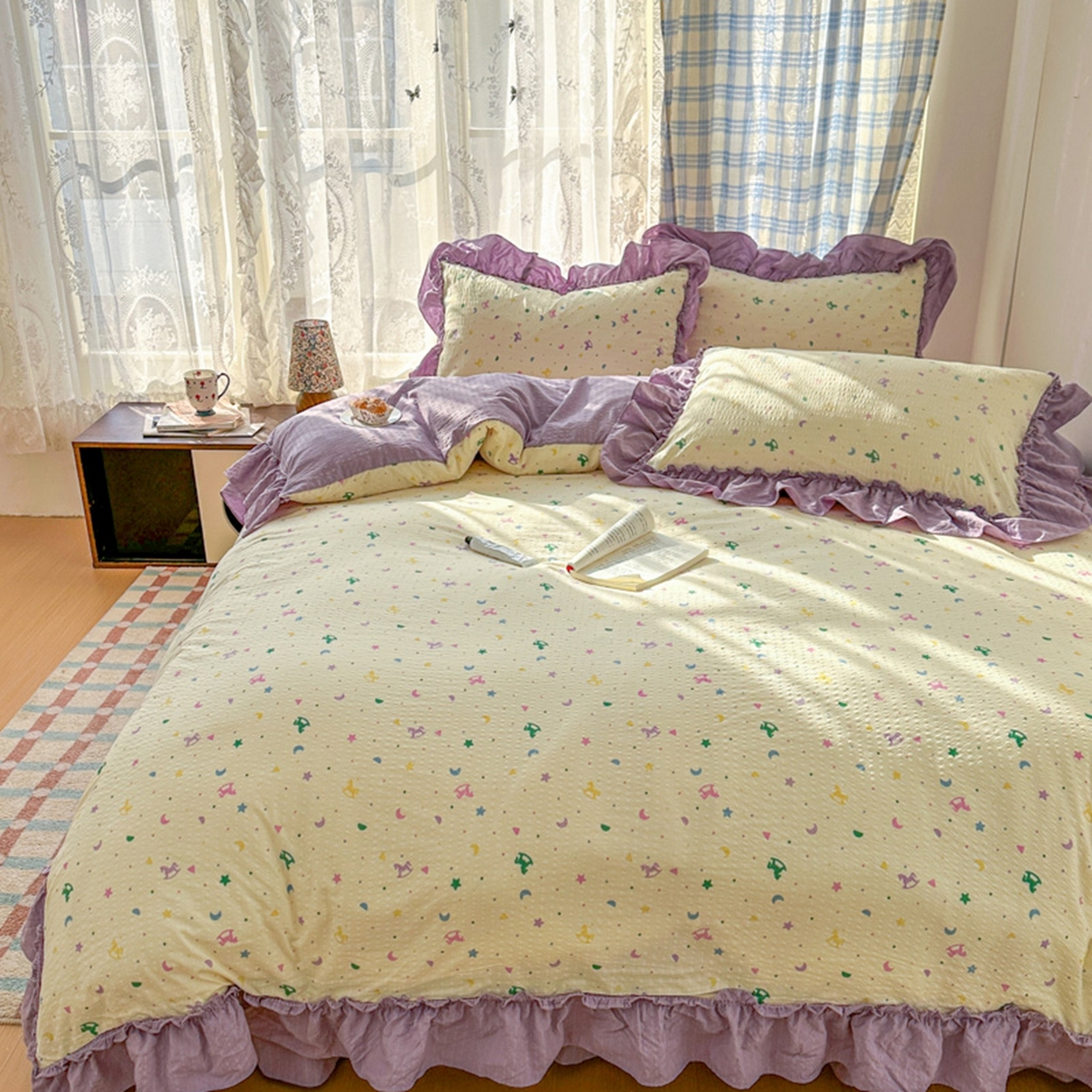 91家纺网 家纺一手货源 找家纺 欧尚 2026新款花边床盖四件套 木马