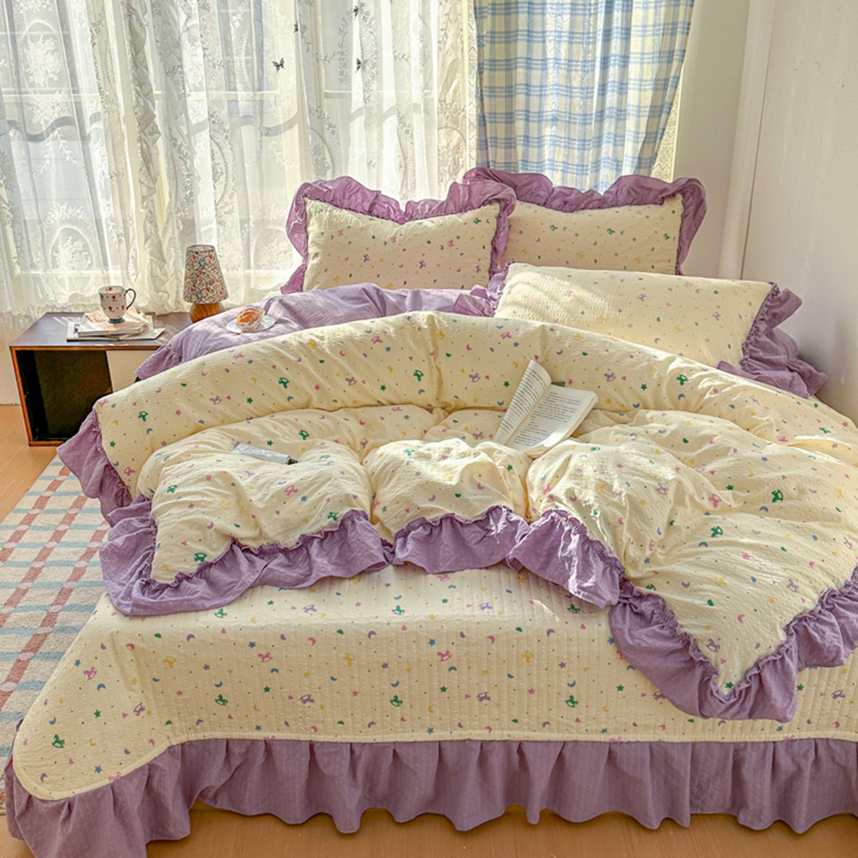 91家纺网 家纺一手货源 找家纺 欧尚 2026新款花边床盖四件套 木马