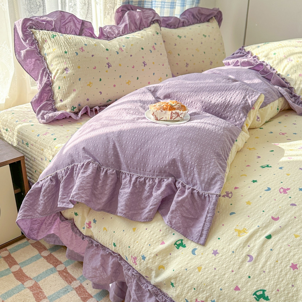 91家纺网 家纺一手货源 找家纺 欧尚 2026新款花边床盖四件套 木马