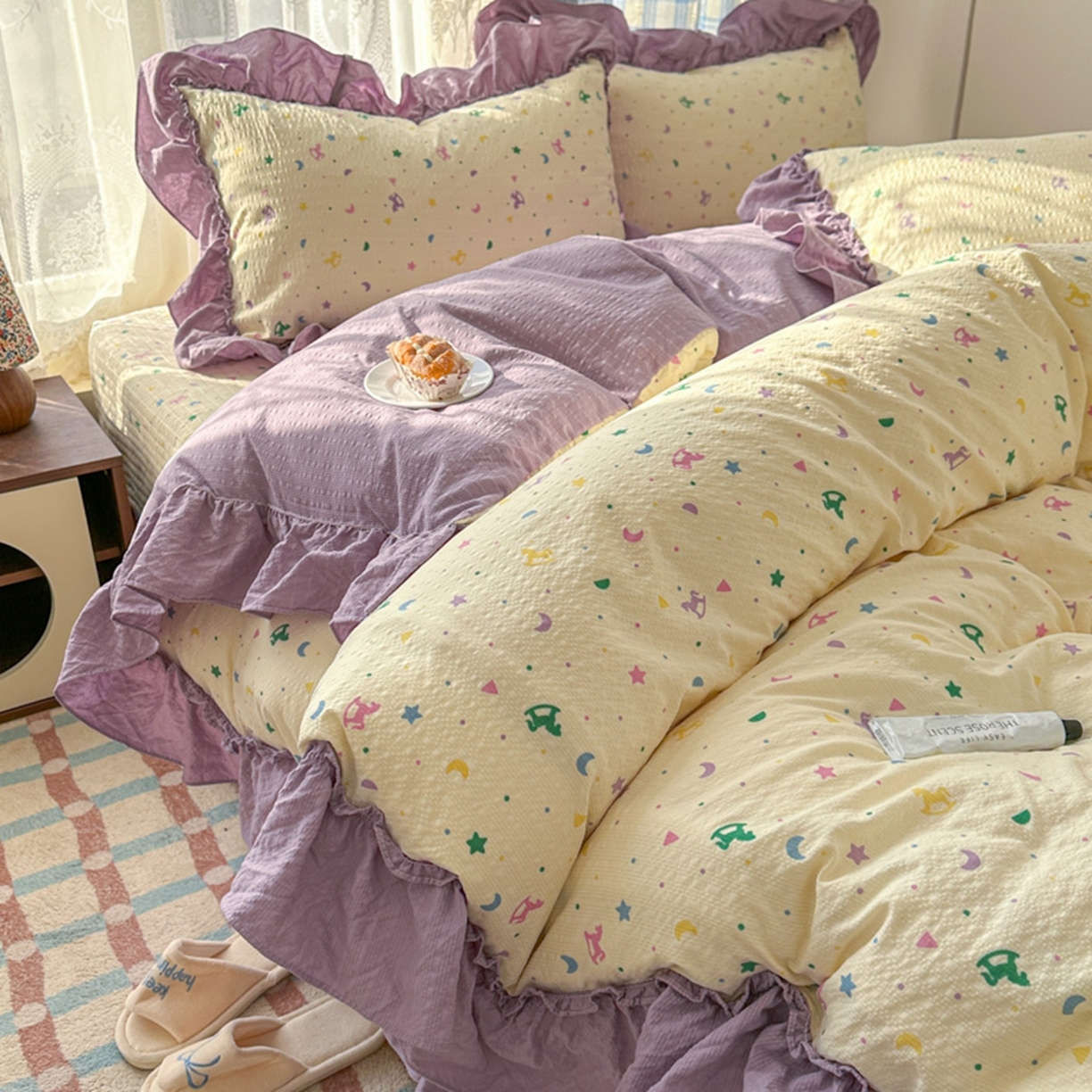 91家纺网 家纺一手货源 找家纺 欧尚 2026新款花边床盖四件套 木马