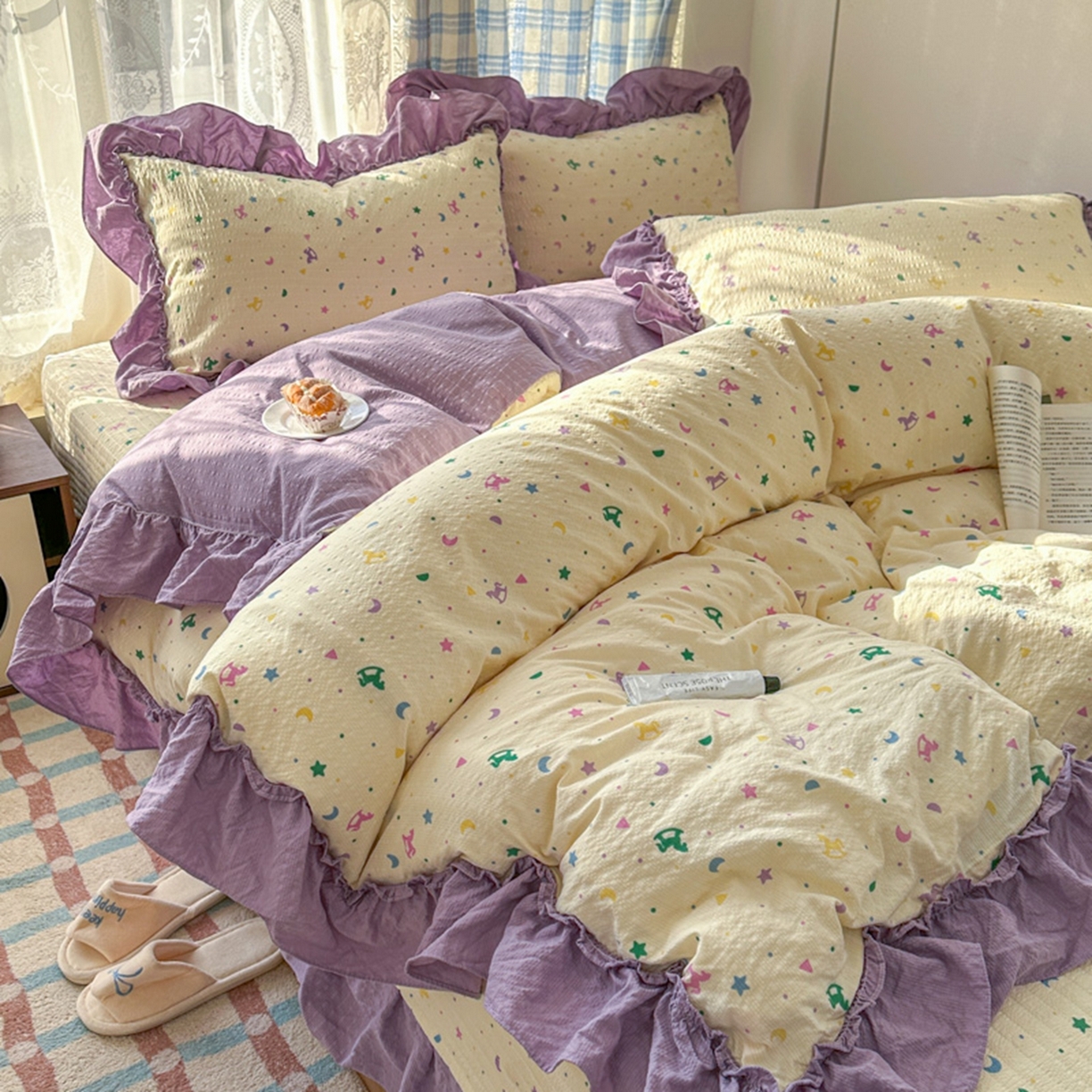 91家纺网 家纺一手货源 找家纺 欧尚 2026新款花边床盖四件套 木马