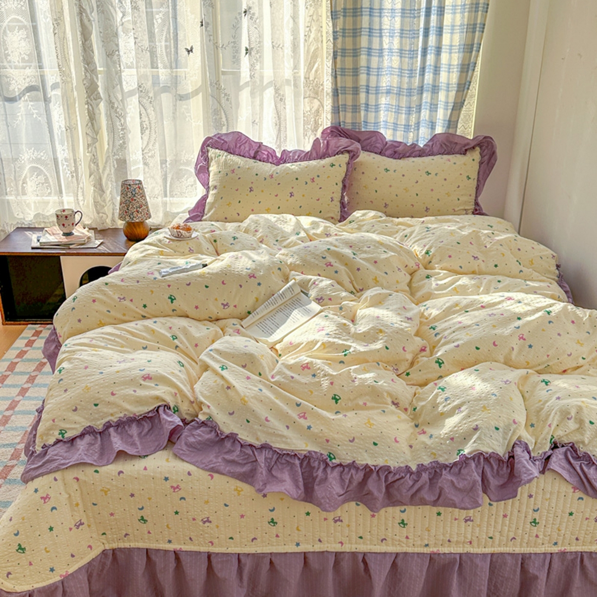 91家纺网 家纺一手货源 找家纺 欧尚 2026新款花边床盖四件套 木马