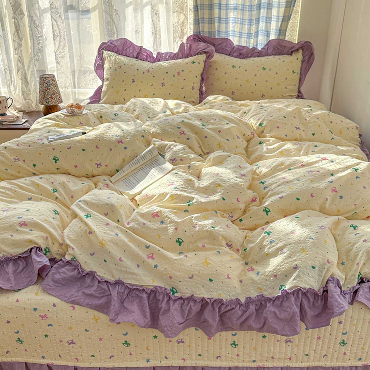 91家纺网 家纺一手货源 找家纺 欧尚 2026新款花边床盖四件套 木马