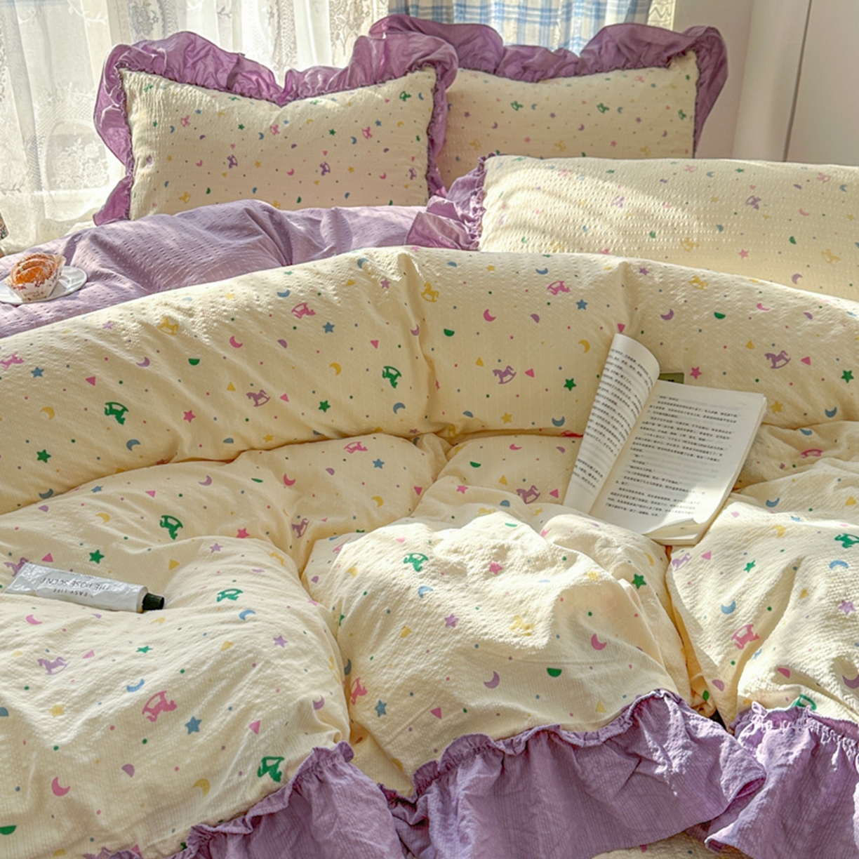 91家纺网 家纺一手货源 找家纺 欧尚 2026新款花边床盖四件套 木马