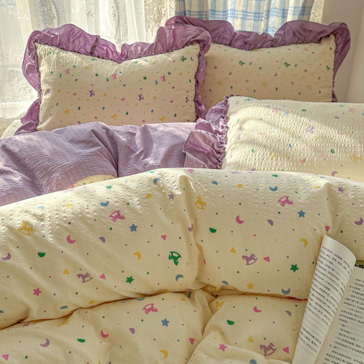 91家纺网 家纺一手货源 找家纺 欧尚 2026新款花边床盖四件套 木马