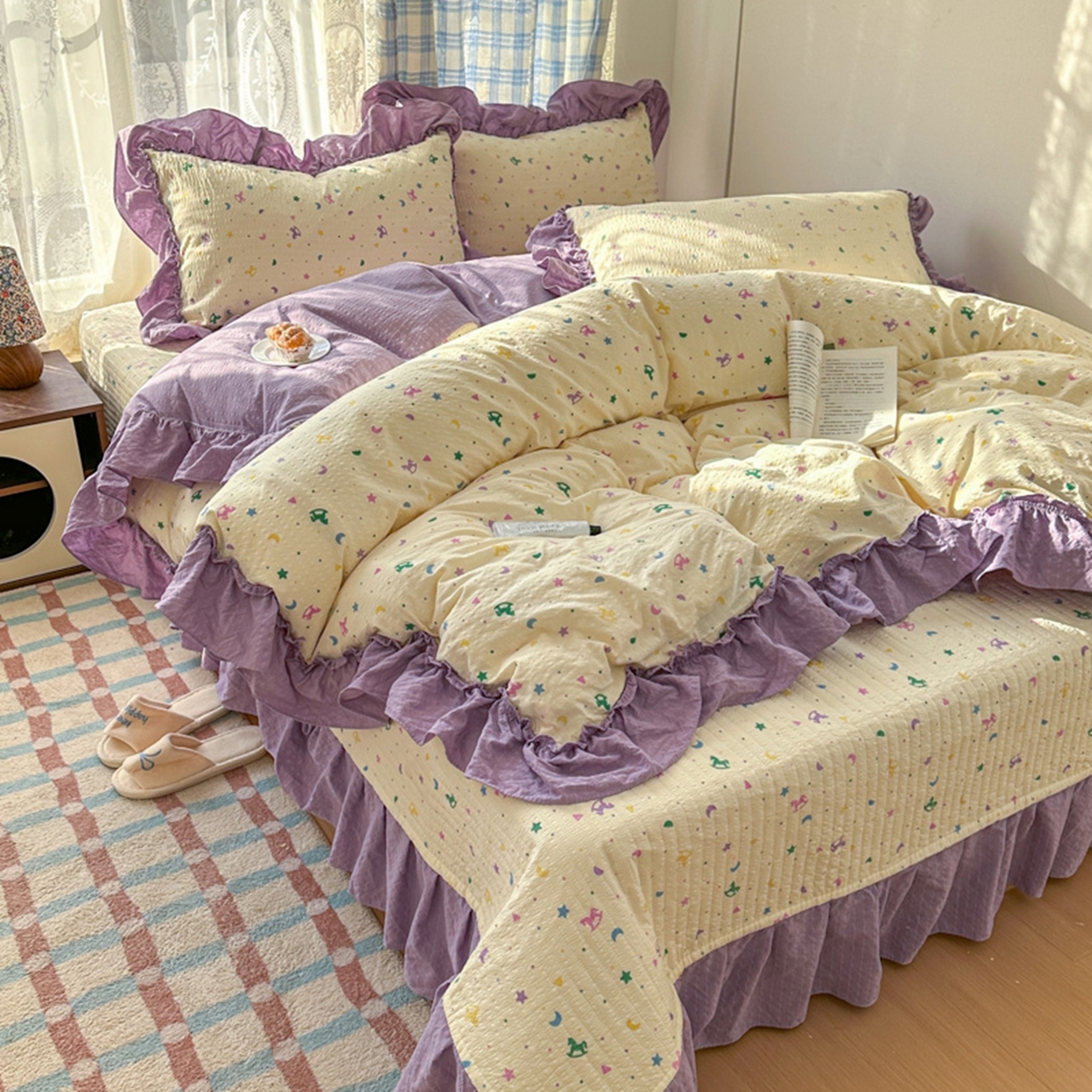 91家纺网 家纺一手货源 找家纺 欧尚 2026新款花边床盖四件套 木马