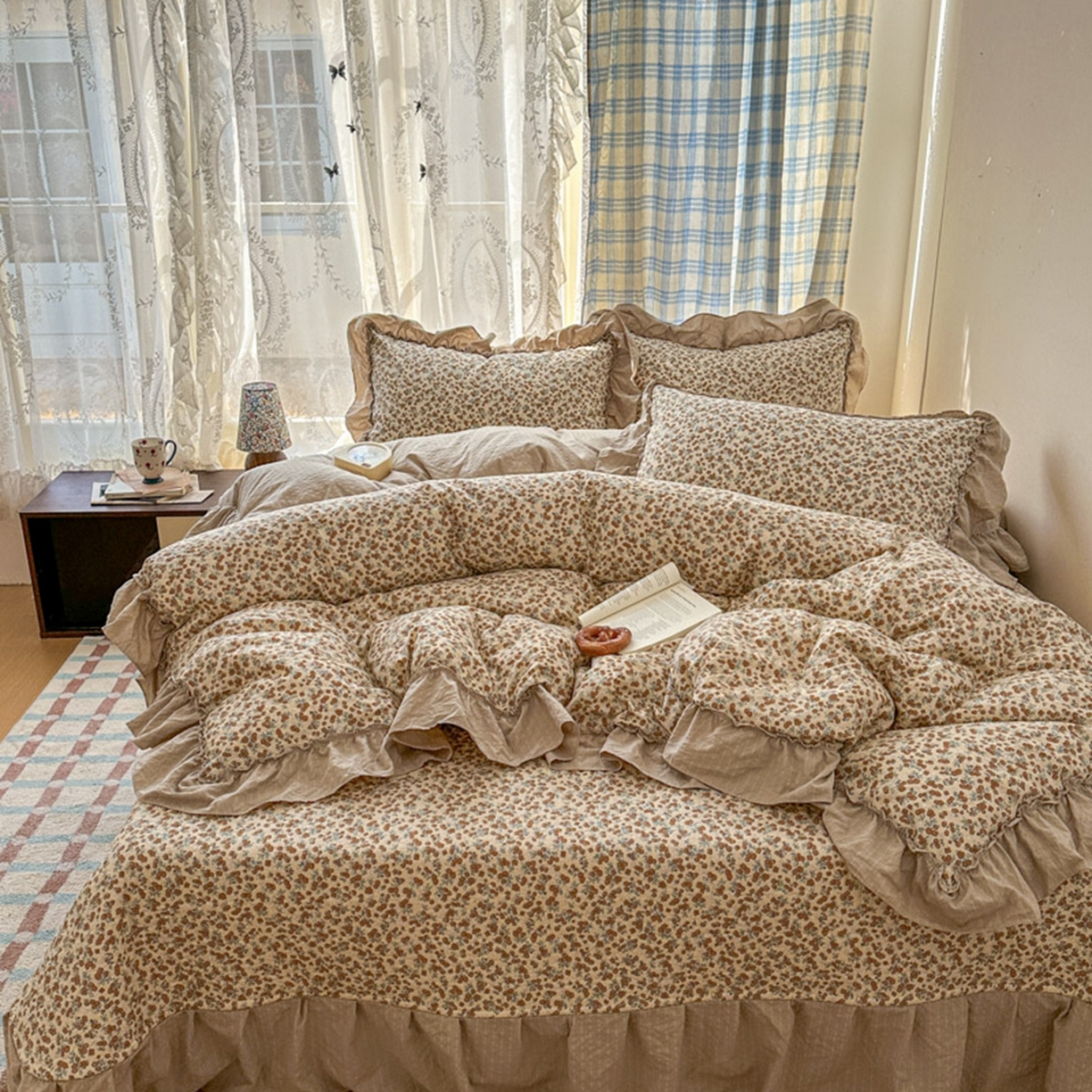 91家纺网 家纺一手货源 找家纺 欧尚 2026新款花边床盖四件套 暖橘枝