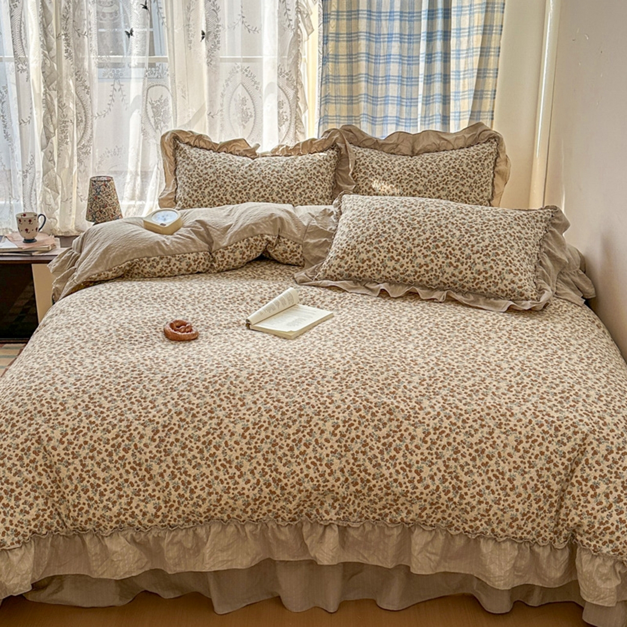 91家纺网 家纺一手货源 找家纺 欧尚 2026新款花边床盖四件套 暖橘枝