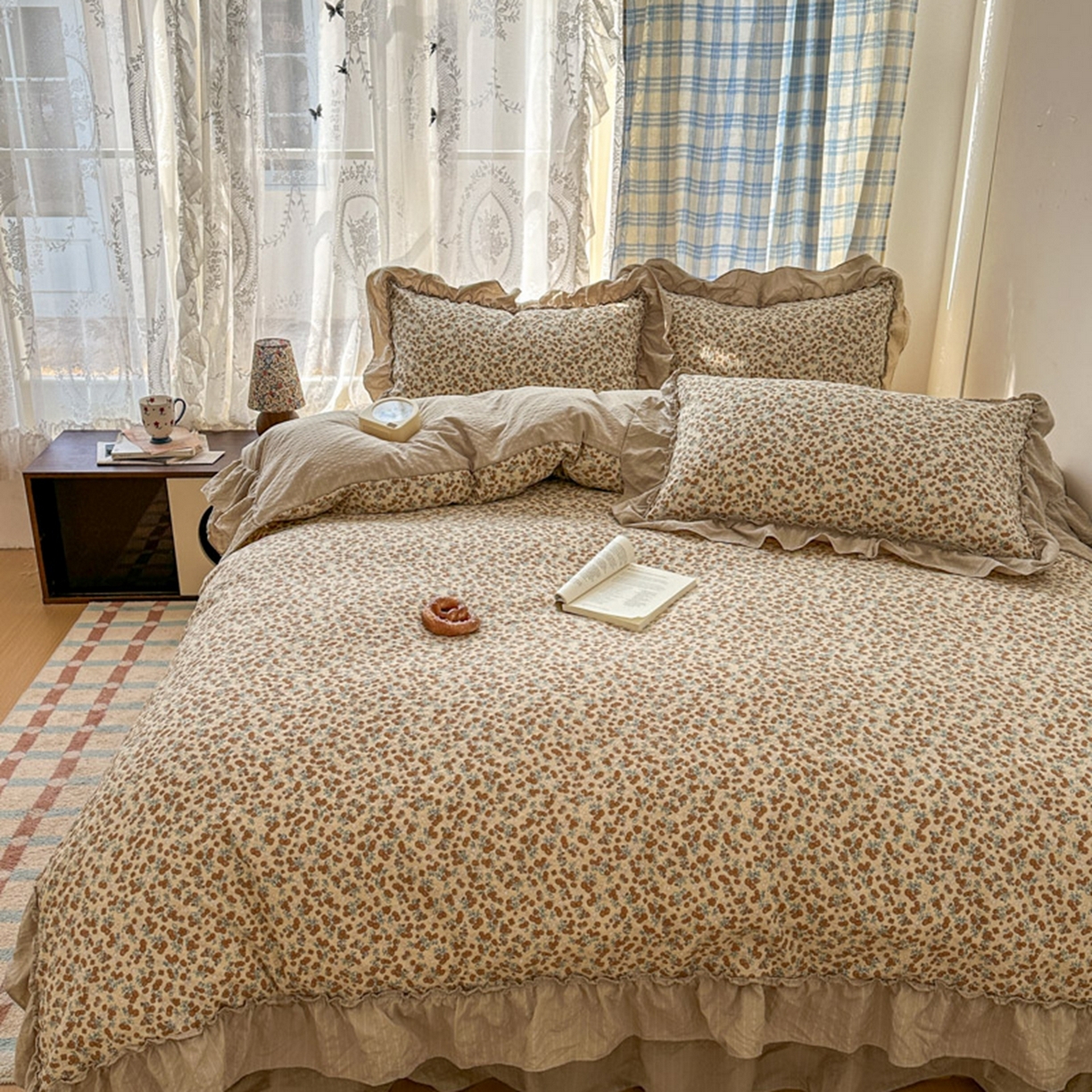 91家纺网 家纺一手货源 找家纺 欧尚 2026新款花边床盖四件套 暖橘枝