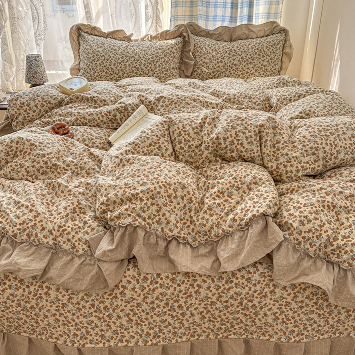 91家纺网 家纺一手货源 找家纺 欧尚 2026新款花边床盖四件套 暖橘枝