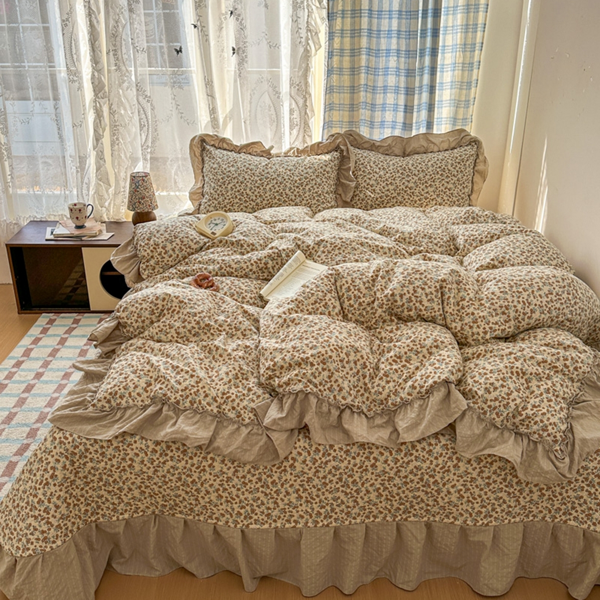 91家纺网 家纺一手货源 找家纺 欧尚 2026新款花边床盖四件套 暖橘枝