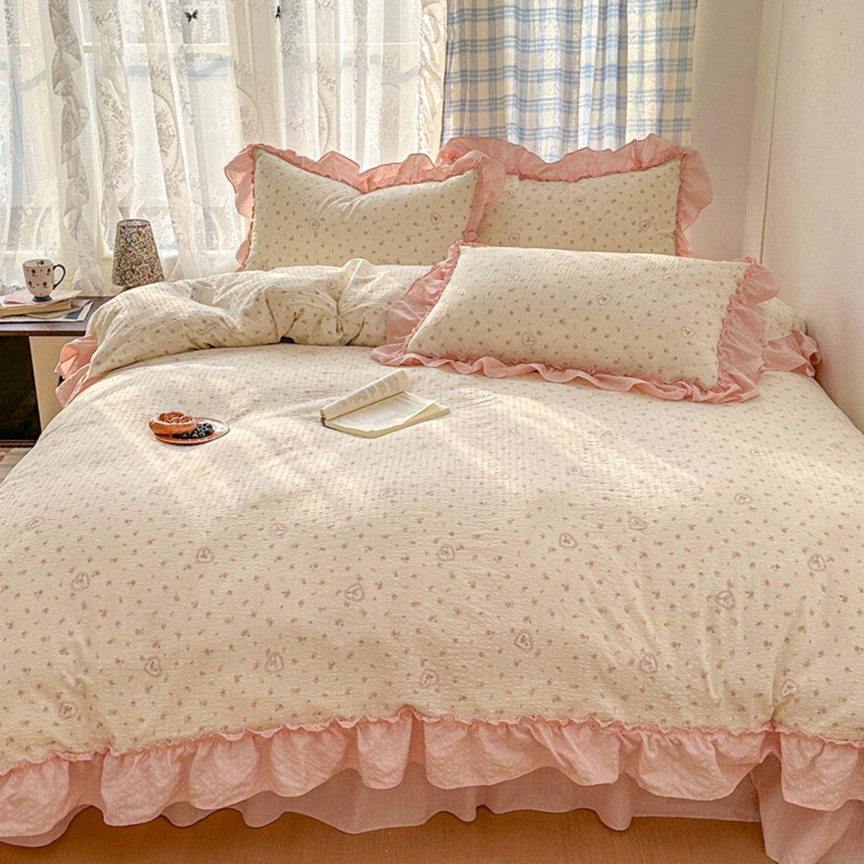 91家纺网 家纺一手货源 找家纺 欧尚 2026新款花边床盖四件套 暖心