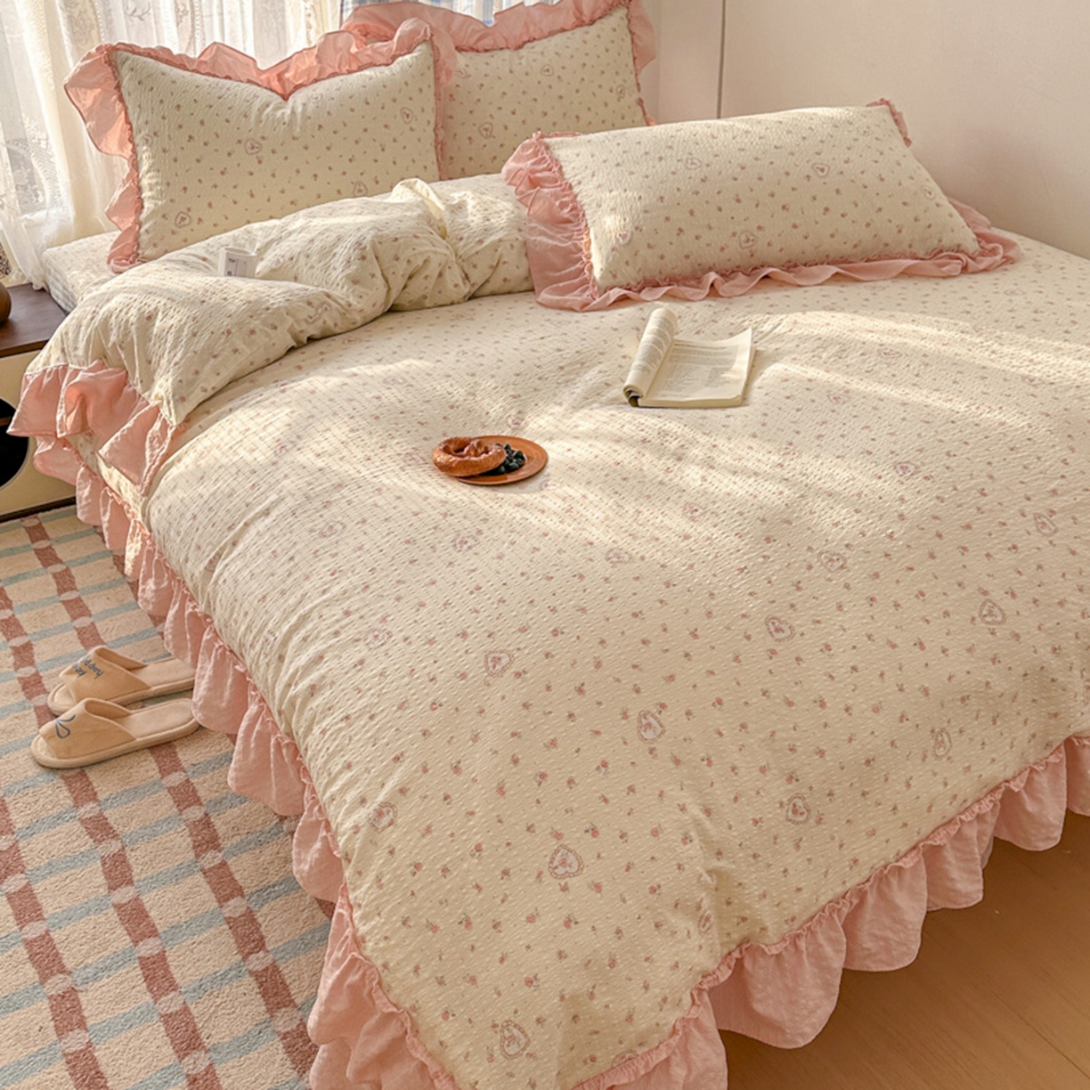 91家纺网 家纺一手货源 找家纺 欧尚 2026新款花边床盖四件套 暖心