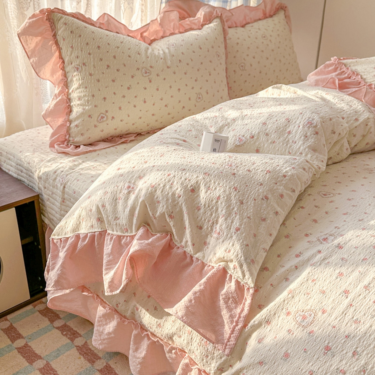 91家纺网 家纺一手货源 找家纺 欧尚 2026新款花边床盖四件套 暖心