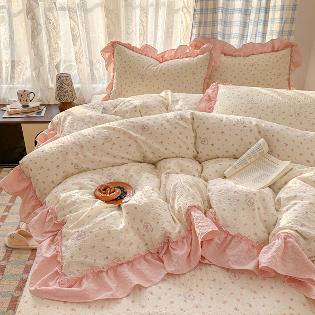 91家纺网 家纺一手货源 找家纺 欧尚 2026新款花边床盖四件套 暖心