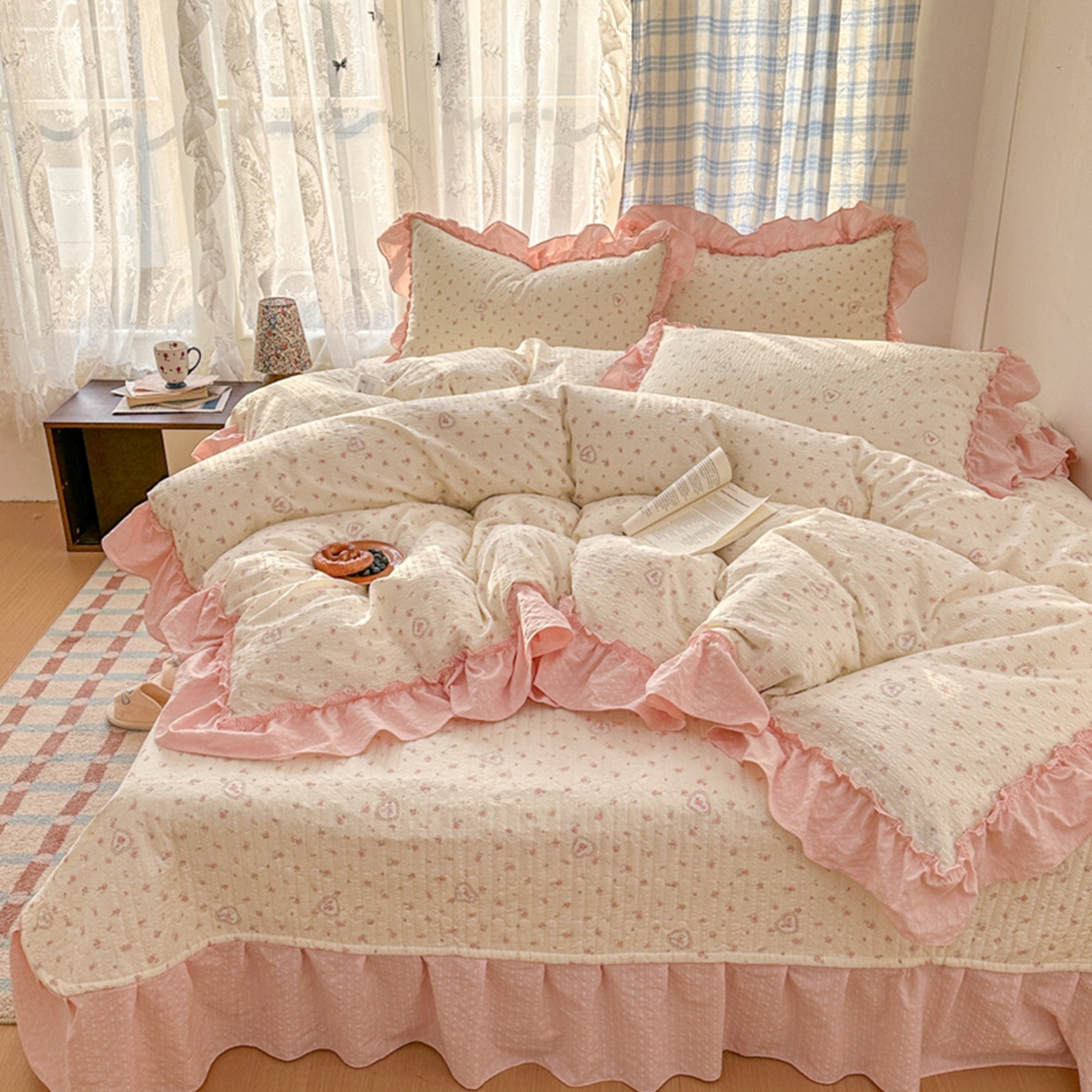 91家纺网 家纺一手货源 找家纺 欧尚 2026新款花边床盖四件套 暖心