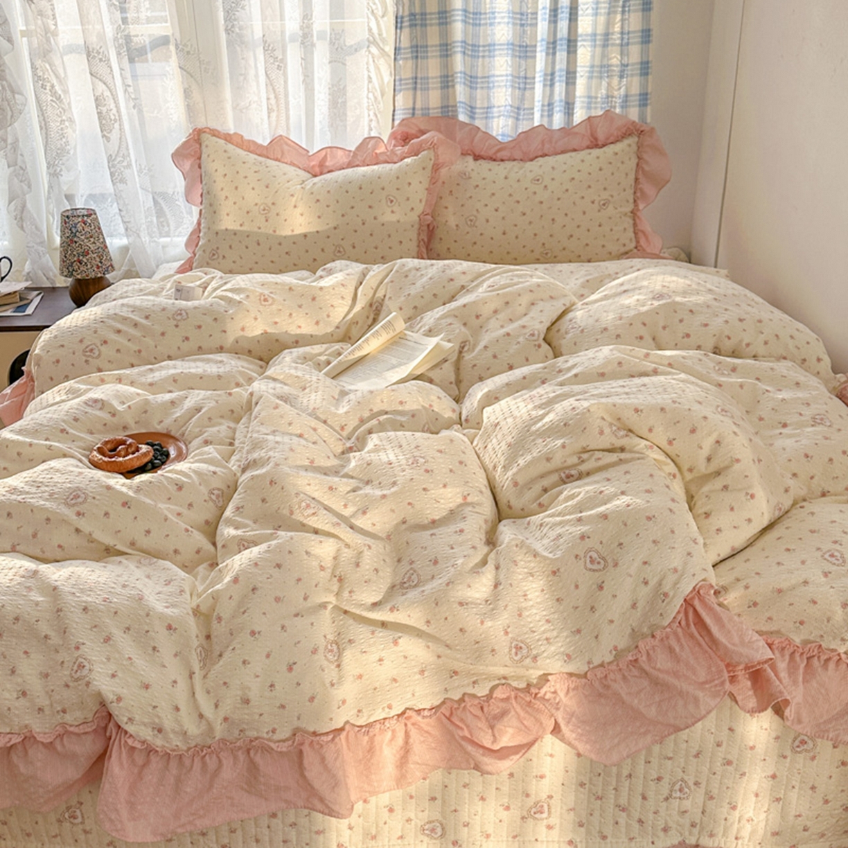 91家纺网 家纺一手货源 找家纺 欧尚 2026新款花边床盖四件套 暖心