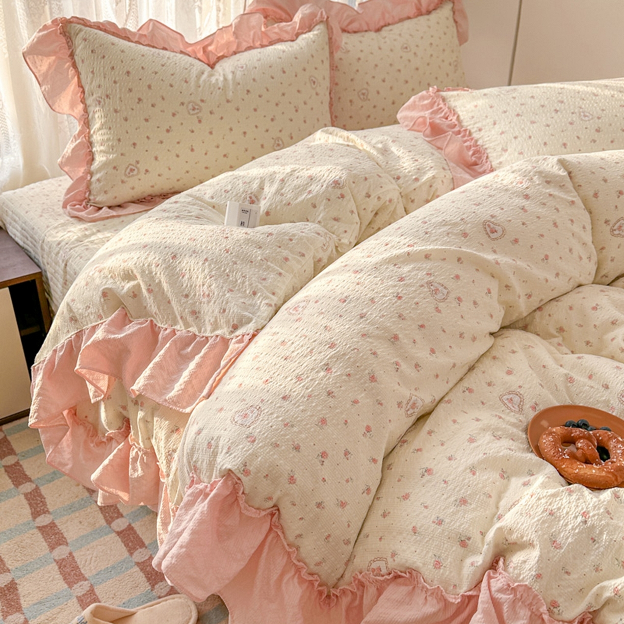 91家纺网 家纺一手货源 找家纺 欧尚 2026新款花边床盖四件套 暖心