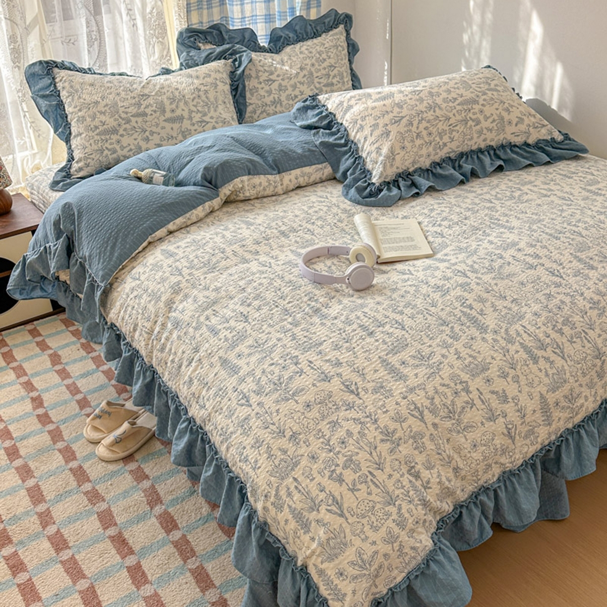 91家纺网 家纺一手货源 找家纺 欧尚 2026新款花边床盖四件套 人间草木