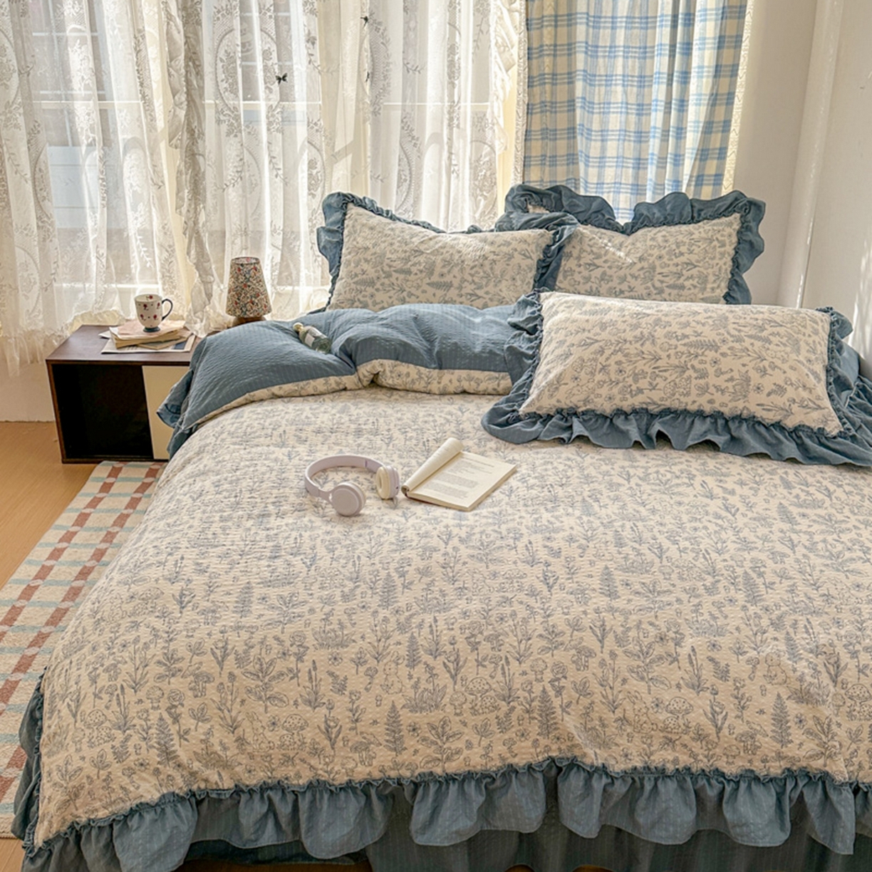91家纺网 家纺一手货源 找家纺 欧尚 2026新款花边床盖四件套 人间草木
