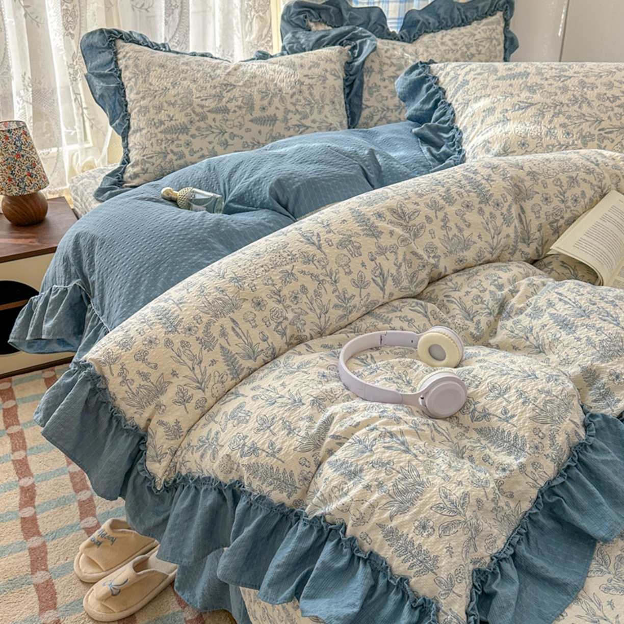 91家纺网 家纺一手货源 找家纺 欧尚 2026新款花边床盖四件套 人间草木