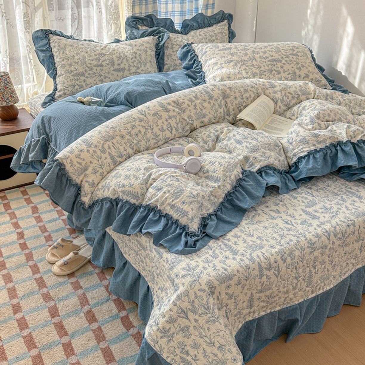 91家纺网 家纺一手货源 找家纺 欧尚 2026新款花边床盖四件套 人间草木