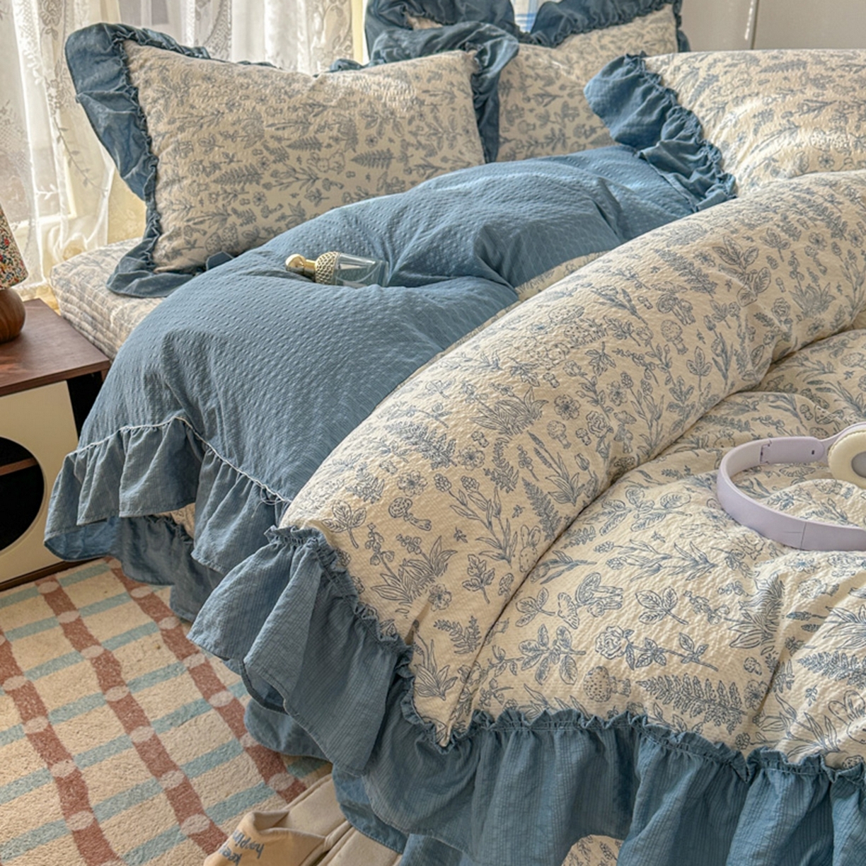 91家纺网 家纺一手货源 找家纺 欧尚 2026新款花边床盖四件套 人间草木