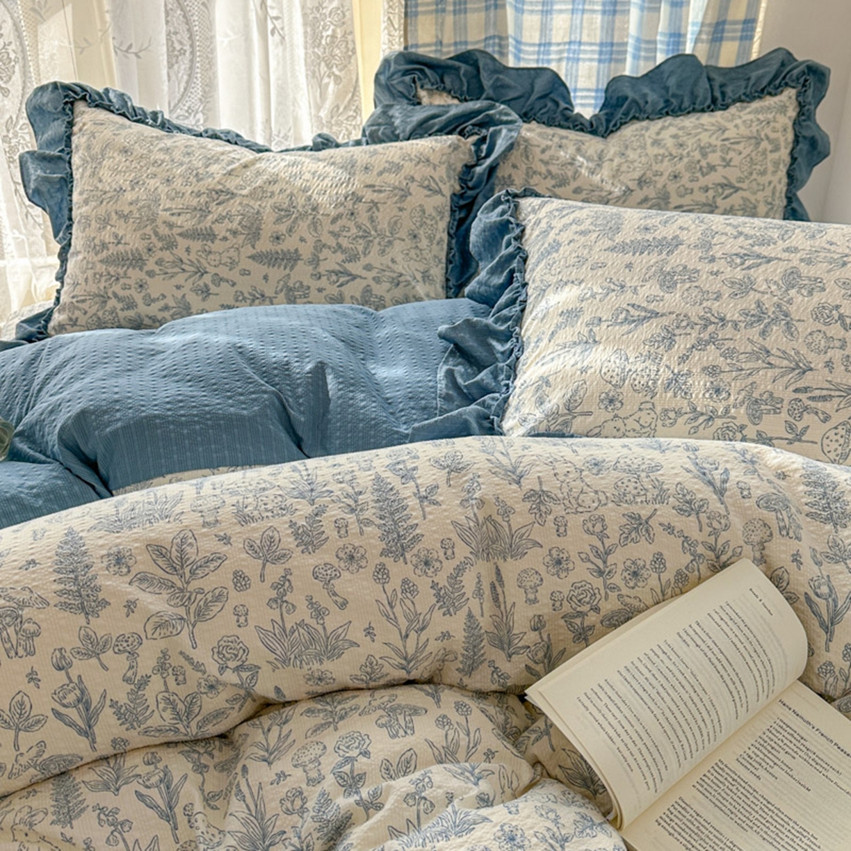 91家纺网 家纺一手货源 找家纺 欧尚 2026新款花边床盖四件套 人间草木