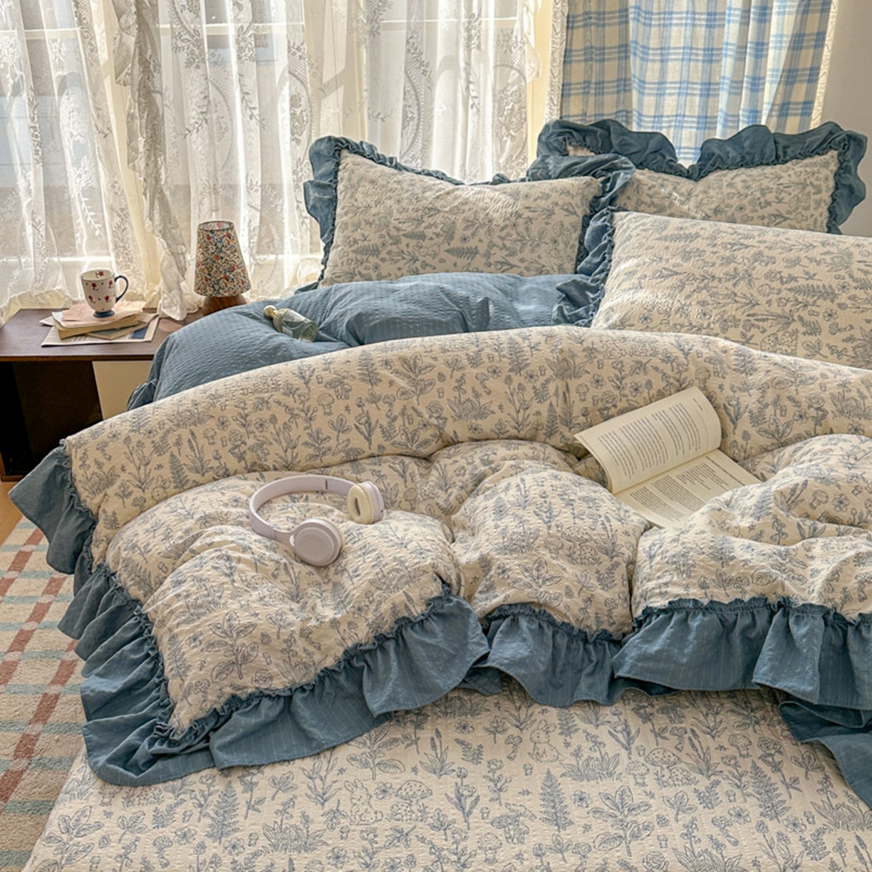 91家纺网 家纺一手货源 找家纺 欧尚 2026新款花边床盖四件套 人间草木